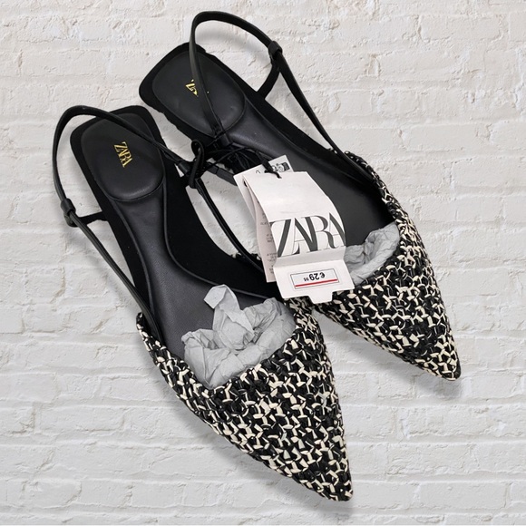 Zara Shoes - Zara Raffia Pointed Toe Slingback Flats